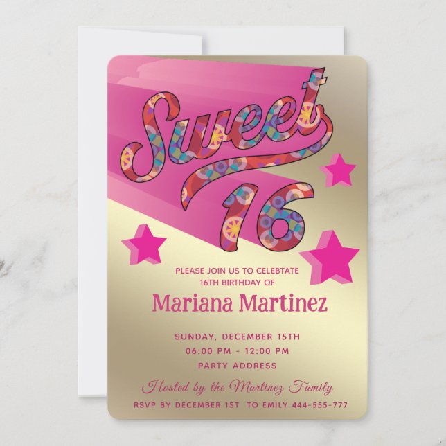 Invitation Cool moderne super star typographie rose (Devant)