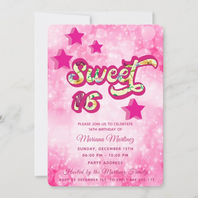 Invitation Cool moderne super star typographie rose (Devant)