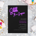 Invitation Cool neon violet retro surprise photo Sweet 16<br><div class="desc">Chut,  c'est une surprise ! Écriture cool néo violet rétro noir photo Sweet 16 neon invitation anniversaire.</div>
