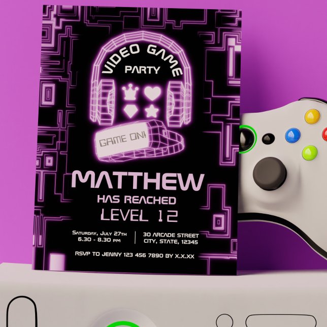 Invitation Cool Neon Virtual Reality Jeu vidéo pour enfants (Cool Neon Virtual Reality Kids Video Game Invitation)