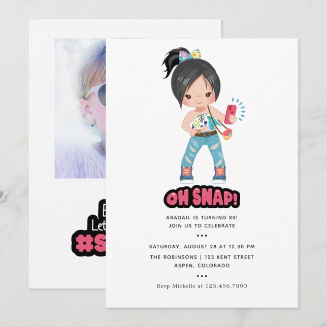 Invitation Cool Oh Snap ! Fille de la fête d'anniversaire sel (Devant / Derrière)