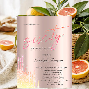 Invitation Cool Ombre Parties scintillant Drips Rose Gold 60e