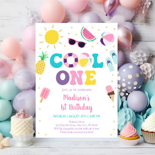 Invitation Cool One Girl Pool Party Premier anniversaire