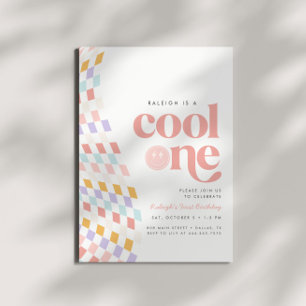 Invitation Cool One Girl's First Birthday À damiers Retro