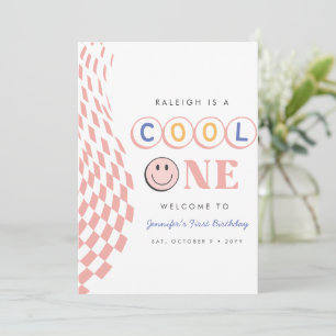 Invitation Cool One Girl's First Birthday À damiers Retro