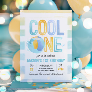 Invitation Cool One Pool Party Beach 1er anniversaire