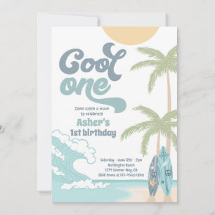 Invitation Cool One Retro Surf 1er anniversaire
