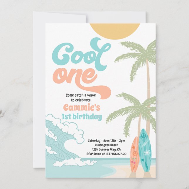 Invitation Cool One Retro Surf 1er anniversaire (Devant)