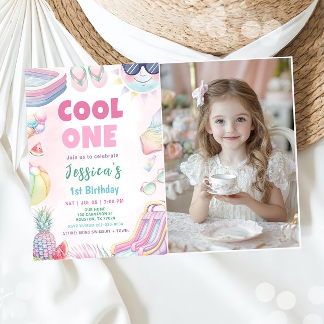 Invitation Cool One - Summer Girl 1st Birthday Party Photo (Créateur téléchargé)
