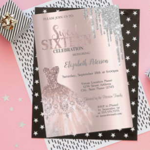 Invitation Cool Parties scintillant Argent, Robe Rose Or Swee