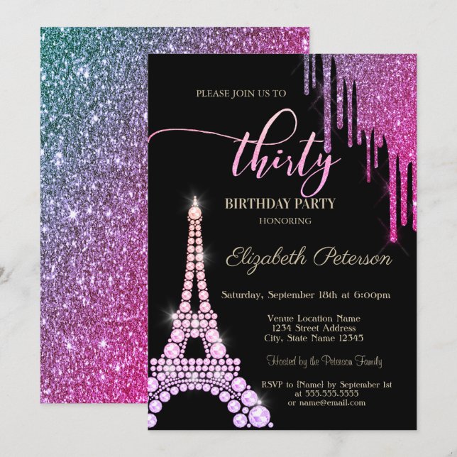 Invitation Cool Parties scintillant, Diamants Tour Eiffel 30e (Devant / Derrière)