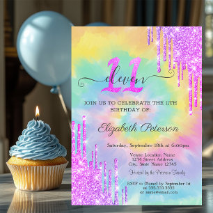 Invitation Cool Parties scintillant Drips Tie Dye 11e anniver