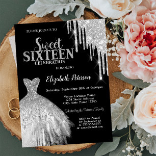 Invitation Cool Parties scintillant en argent, Robe Black Swe