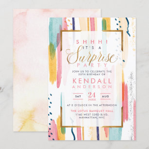 Invitation Cool Pink Watercolor Memphis Chic Surprise Party