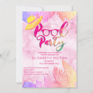 Invitation Cool plaisir été script pool fête d'anniversaire