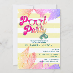 Invitation Cool plaisir été script pool fête d'anniversaire