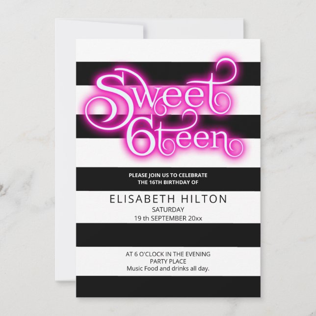 Invitation Cool plaisir moderne rayures typographie sweet six (Devant)