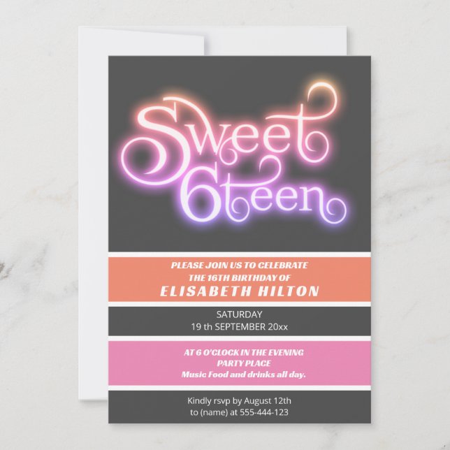 Invitation Cool plaisir moderne rayures typographie sweet six (Devant)