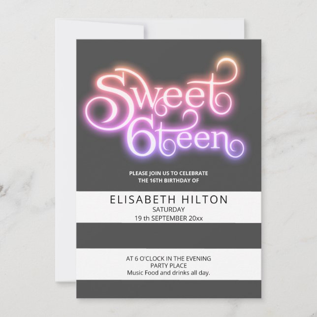 Invitation Cool plaisir moderne rayures typographie sweet six (Devant)