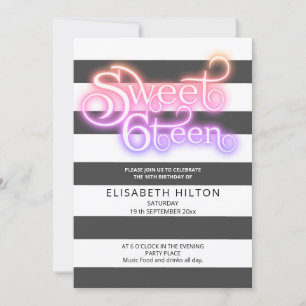 Invitation Cool plaisir moderne rayures typographie sweet six