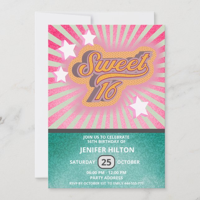 Invitation Cool plaisir typographie rétro doux 16 (Devant)