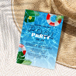 Invitation Cool Pool Party | Nage Anniversaire<br><div class="desc">Qui n'aime pas une fête de piscine ? L'été, l'invitation s'emballe avec ses eaux cristallines d'un bleu aqua, ses vagues douces vous incitent à la baignade ou à la cool. Le design est décoré de feuilles de feuillage vert tropical, d'une fleur jaune tropical vif et d'anneaux gonflables traditionnels. Le modèle...</div>