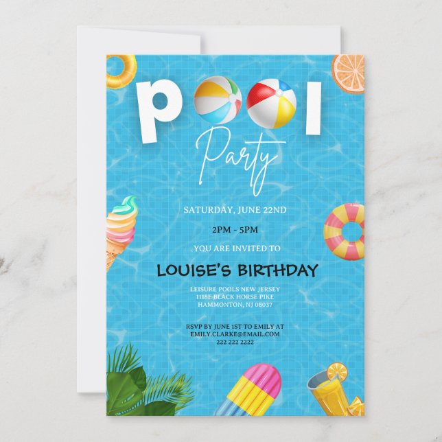 Invitation Cool Pool Party | Swimming Birthday (Devant)