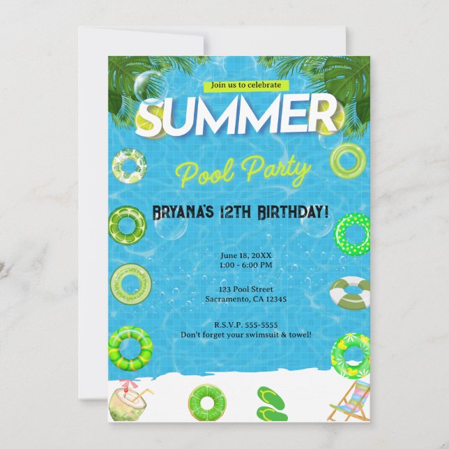 Invitation Cool Pool Party | Swimming Birthday (Devant)