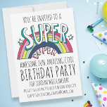 Invitation Cool Pop Art Arc en ciel Tout âge Anniversaire Inv<br><div class="desc">Célébrez l'anniversaire de votre personnage spécial avec cette invitation d'anniversaire AWESOME qui met en vedette une amusante typographie arc-en-ciel et cool. Modifiez facilement le texte pour le coordonner avec votre partie. Amusant,  fantaisiste et coloré,  idéal pour les enfants,  les ados et les adultes !</div>
