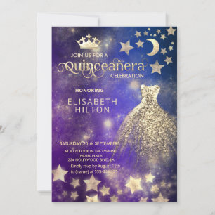 Invitation Cool princesse robe céleste étoiles lune