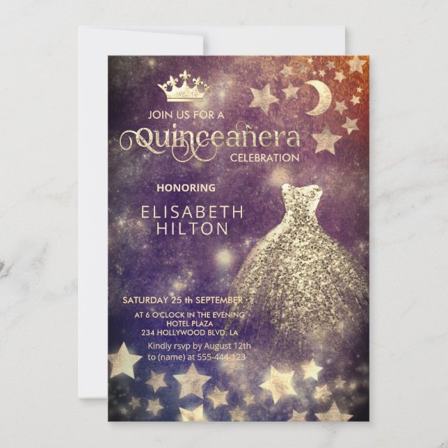 Invitation Cool princesse robe céleste étoiles lune (Devant)