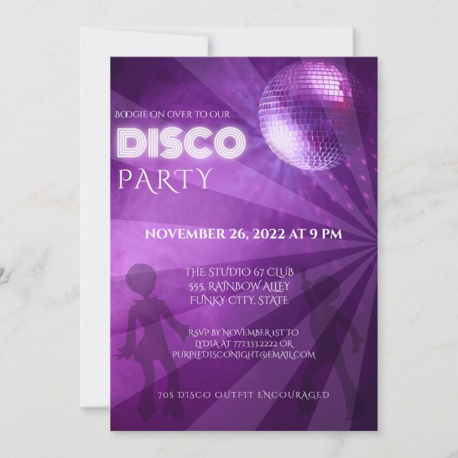 Invitation Cool Purple Disco Ball Party (Devant)