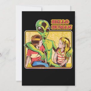 Invitation Cool Retro Alien ET Hello Humains Espace extra-atm