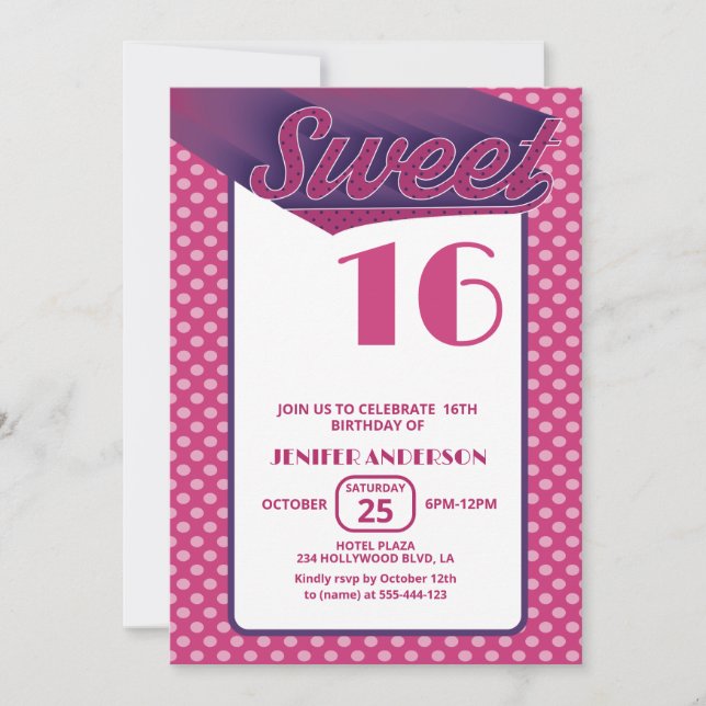 Invitation Cool rose rétro audacieuse typographie douce 16 (Devant)