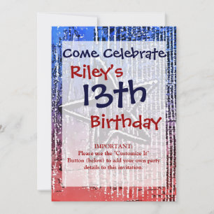 Invitation Cool rouge et bleu Rustic Star Pop Art Imprimer