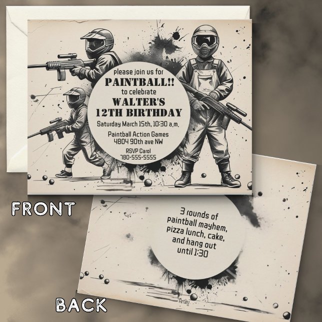 Invitation Cool Sketch Paintball Enfants Fête d'anniversaire (Créateur téléchargé)