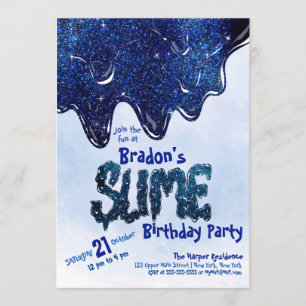 Invitation Cool Slate Blue Sparkly Parties scintillant Slime