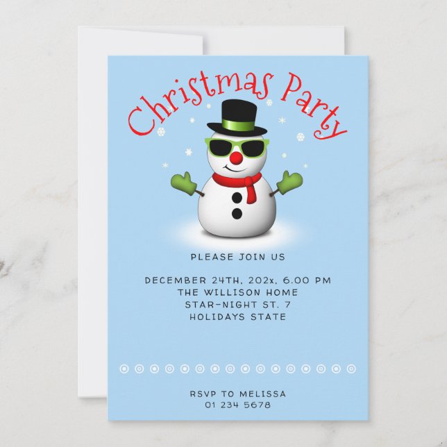 Invitation Cool Snowman fête de Noël Personnalisé (Devant)