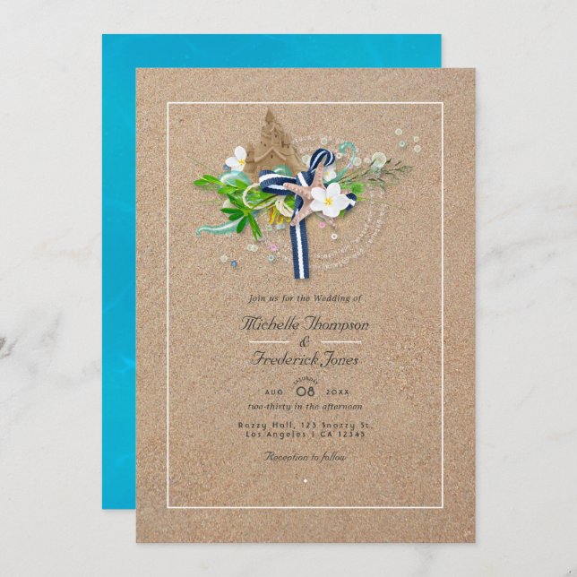 Invitation Cool Summer QR Code RSVP Beach Wedding (Devant / Derrière)