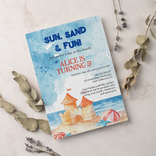 Invitation Cool Sun Fun Beach Party Sand Castle Anniversaire