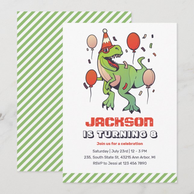 Invitation Cool T-Rex Dinosaur Parti Anniversaire de enfant (Devant / Derrière)