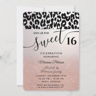 Invitation Cool Trendy rose or  ombre léopard doux 16