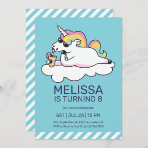 Invitation Cool Unicorn Lunettes de soleil été fille Annivers