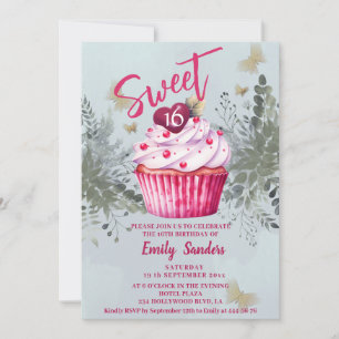 Invitation Cool vintage aquarelle verte cupcake