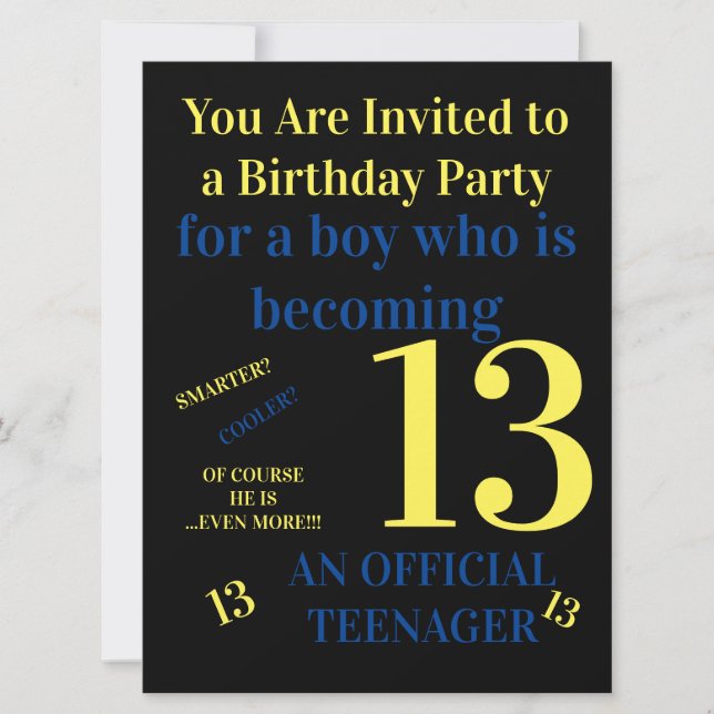 Invitation Cool Vous avez 13 ans, anniversaire officiel d'un  (Devant)
