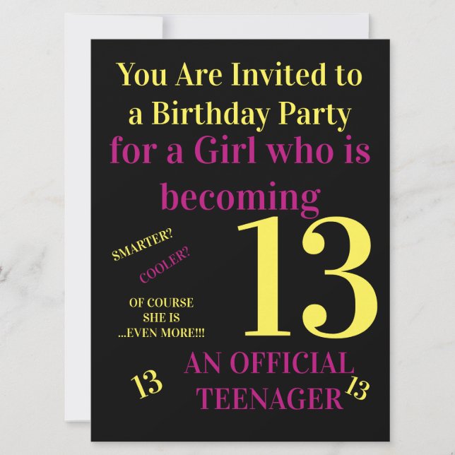 Invitation Cool Vous avez 13 ans, anniversaire officiel d'une (Devant)