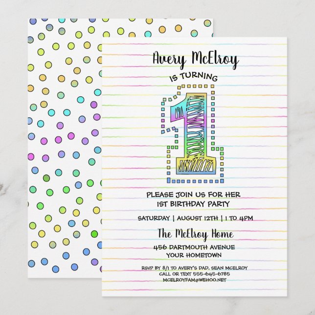 Invitation Cool Whimsical Fun 1er Anniversaire Fête Invitatio (Devant / Derrière)