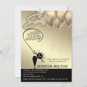 Invitation Cool whimsy chat noir ballon or doux 16