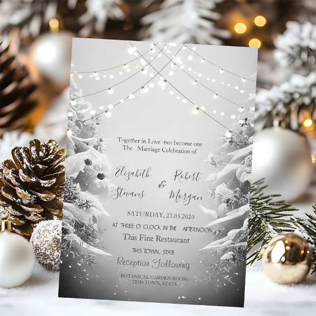 Invitation Cool Winter Wonderland, String Lights Mariage de n (Créateur téléchargé)