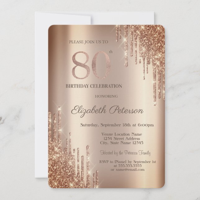 Invitation Cooper Glitter Drips 80e Anniversaire (Devant)